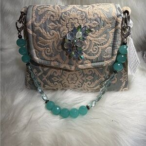 Nina Perrera Vintage Chic Embroidered Shoulder Bag with Beaded Strap